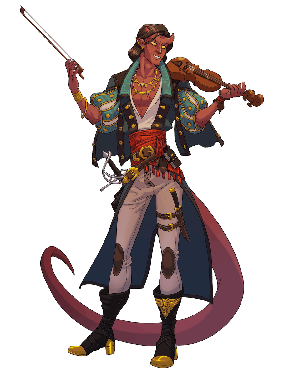 Tiefling bard with red skin