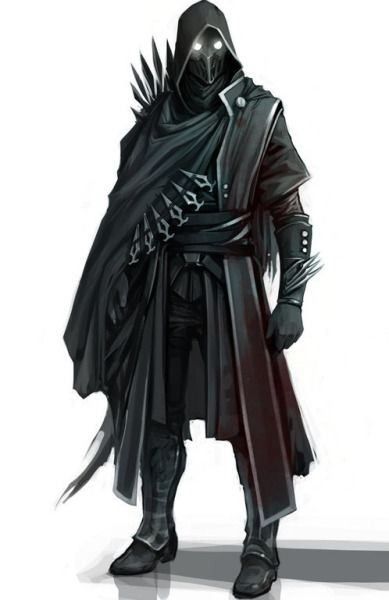 A warforged rogue covered from head to toe in dark clothing