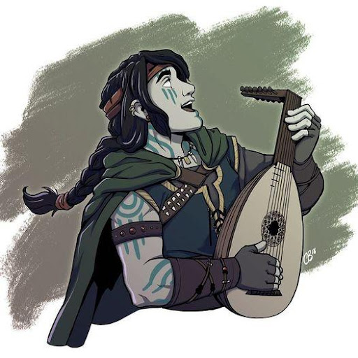 A female bard playing her lute.