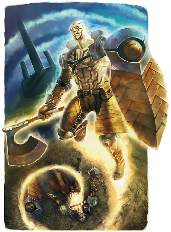 A male goliath cleric casts the astral self spell.