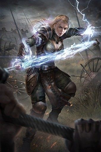 A female human fighter is enhanced with the gift of the chromatic dragon.