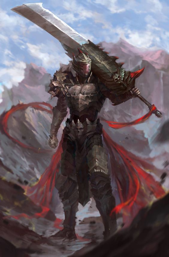 A lone figure stands against a desolate backdrop, a massive sword slung over the shoulder, the epitome of the strength and skill of a Great Weapon Master.