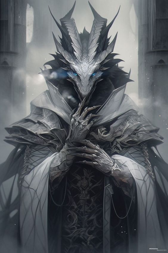 Icy blue dragonborn creature with regal armor, representing the Dragon Hide feat of D&D 5e.