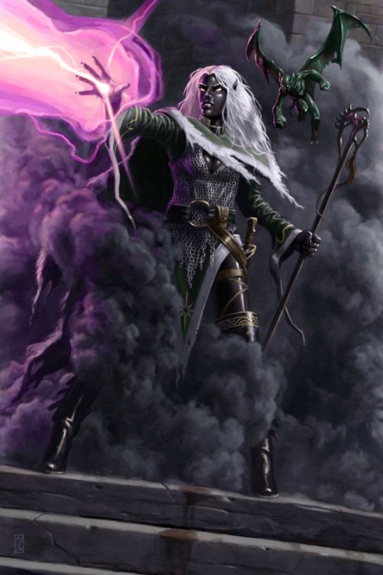 Dark elf sorcerer summoning arcane energy, representing the Drow High Magic feat in Dungeons & Dragons 5e.